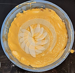 Pie preparation ovenbaked frangipane with apple photo