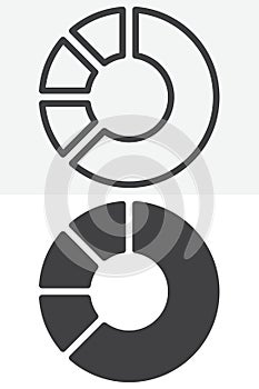 Pie segments line and solid icon set pack, different style