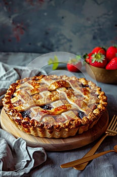 Pie on Wooden Cutting Board