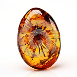 Piece of amber with insect as inclusion isolated on white created with Generative AI