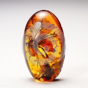 Piece of amber with insect as inclusion isolated on white created with Generative AI