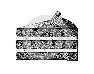 A piece of birthday cake illustration old lithography style hand drawn