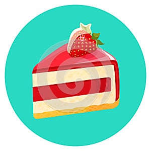 Piece of birthday cheesecake with jelly decorated with strawberry vector