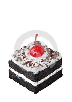 Piece of Black Forest Cake on White Background