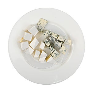 Piece of Blue Cheese and White Cheese on Plate photo