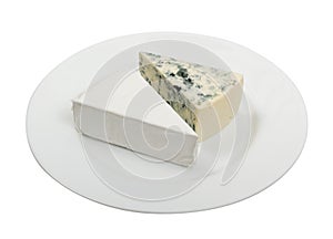 Piece of Blue Cheese and White Cheese on Plate Isolated photo