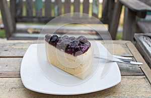 Piece of blueberry cheesecake.