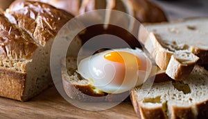A piece of bread with an egg on top