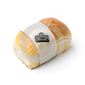Piece of bread with a label isolated