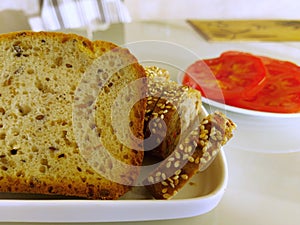 A piece of bread on a plate