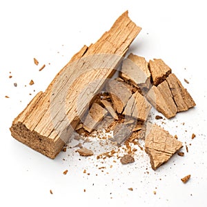 Broken wood isolated on white background