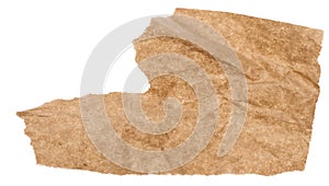 Piece of brown paper with torn edges isolated on background