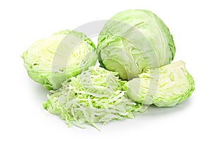 A piece of cabbage is cut in half isolated on white background