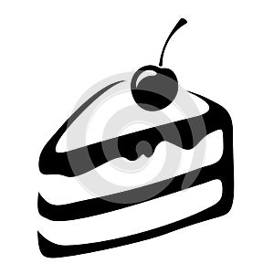 Piece of cake. Black silhouette of piece of cake isolated on white. Vector illustration