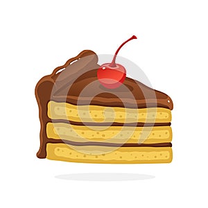 ÃÂ piece of cake with chocolate cream and cherry photo