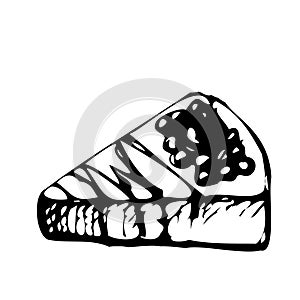 Piece of cake sketch hand drawing vector illustration isolated on transparent background. Biscuit Dessert with berries