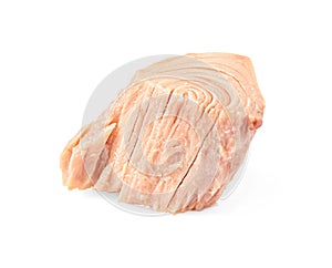 Piece of canned tuna on white