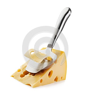 Piece of Cheese and cheese knife slicer