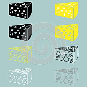 Piece of cheese yellow black grey white.