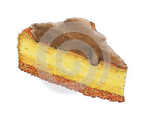 Piece of cheesecake over white background