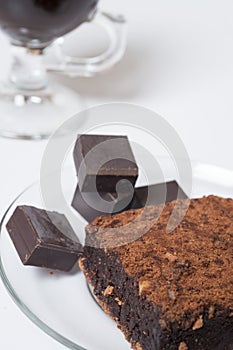 Piece of chocolat cake with chocolat. close up