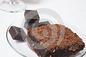 Piece of chocolat cake with chocolat. close up