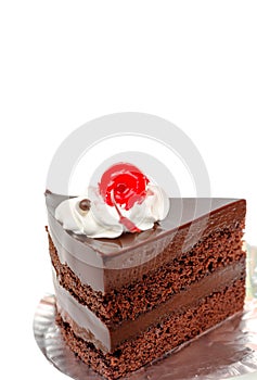 Piece of chocolate cake and cherry