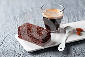 Piece of chocolate cake and coffee