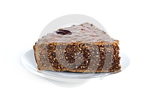 Piece of chocolate cake with nuts