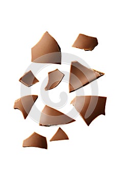 Piece of chocolate or chips isolated on white