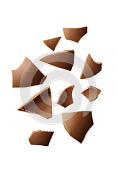 Piece of chocolate or chips isolated on white