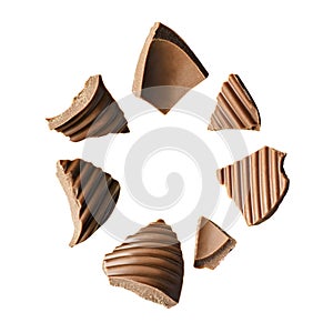 Piece of chocolate or chips isolated on white