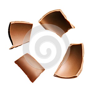 Piece of chocolate or chips isolated on white with clipping path.