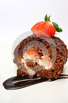 Piece of chocolate log cake