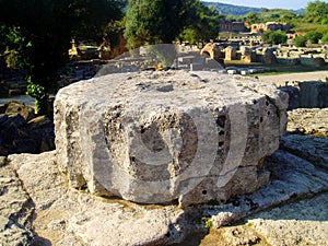 Piece of column in Olympia-Greece