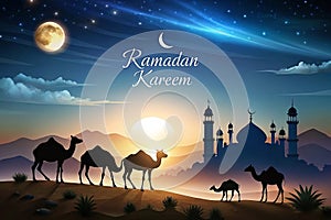 Ramadan camels desert sunrise mosque