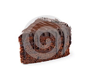 Piece of delicious chocolate cake isolated