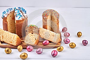 Piece of easter cakes with white icing.