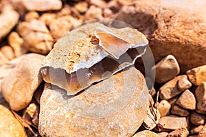 Piece of a flint stone, silex, used in prehistory as a tool