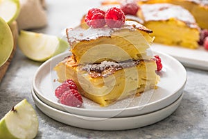 Piece of fresh baked homemade layered apple pie