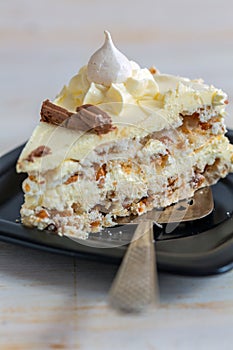 Piece of fresh meringue cake.