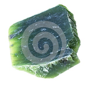 piece of green Nephrite stone on white photo