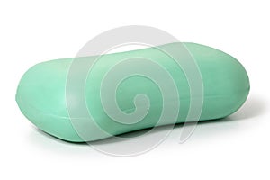 Piece of green toilet soap on a white background. Full depth of field