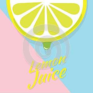 Piece of half lemon slice, juicy slice of fruit with drops