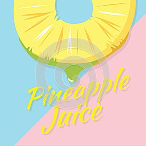 Piece of half pineapple slice, juicy slice of fruit with drops