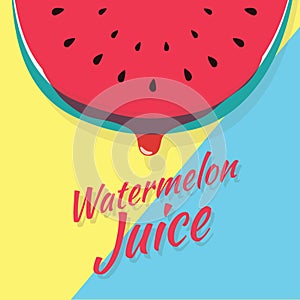 Piece of half watermelon slice, juicy slice of fruit with drops