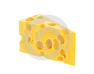 Piece of hard cheese isolated. Swiss or maasdam