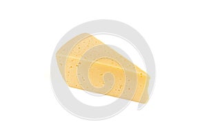 Piece of hard cheese isolated on a white background.