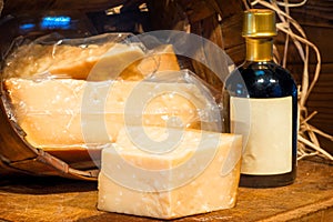 Piece of hard Italian cheese Parmigiano Reggiano photo