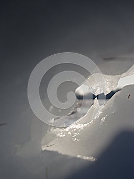 Piece of ice with contour and sun flares